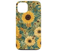 Custodia per iPhone 13 Motivo giardino girasole con api, design rustico floreale ape