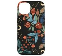 Custodia per iPhone 13 Motivo scuro Boho con funghi, fiori selvatici, luna, indaco, mezzanotte