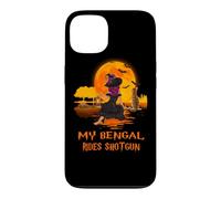 Custodia per iPhone 13 My Bengal Rides Shotgun Cat and Witch Halloween Costume