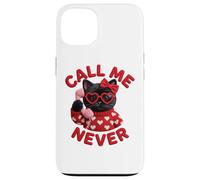 Custodia per iPhone 13 Occhiali con scritta "Call Me Never Black Cat Valentine" con cuore e grafica carina