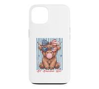 Custodia per iPhone 13 Occhiali da sole Patriotic Highland Cow Pink Bubble