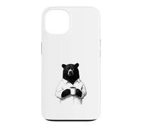 Custodia per iPhone 13 Orso Burbero con Caffè Disegno Animale per Chi Ama il Caffè