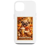 Custodia per iPhone 13 Poster a tema Pug Fun Dog Pet Pumpkin Animal, parodia artistica del caffè autunnale