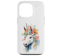 Custodia per iPhone 13 Pro Acquarello etereo Unicorno Floreale Testa Fantasy Art