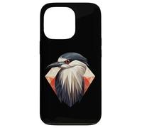Custodia per iPhone 13 Pro Arte geometrica dell'airone notturno coronato nero, carino uccello Lov