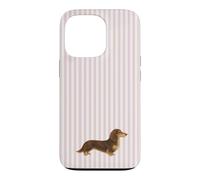 Custodia per iPhone 13 Pro Bassotto a pelo lungo marrone e crema a righe rosa