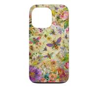 Custodia per iPhone 13 Pro Bees Boho Wildflowers foglie e vetro colorato floreale