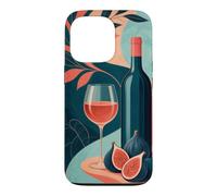 Custodia per iPhone 13 Pro Bicchiere di vino accanto a una bottiglia senza etichetta e fichi