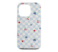 Custodia per iPhone 13 Pro Blu Gingham Cherry Mirtillo Picnic Coquette Estetica
