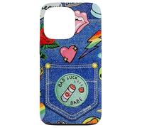 Custodia per iPhone 13 Pro Blue Denim Patch Pattern Bad Luck Babe 90s Design Estetico