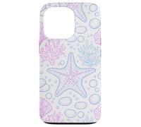 Custodia per iPhone 13 Pro Blue Pink Starfish Shell Coral Ocean Life and Beach Pattern