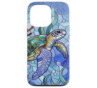Custodia per iPhone 13 Pro Blue Sea Turtle in Corals Mosaic Art Ocean Theme