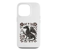 Custodia per iPhone 13 Pro Boho Drago Bere Caffè Folk Art Mitico Bestia
