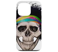 Custodia per iPhone 13 Pro Boho Hippie teschio umano arte con vibrazioni retrò festival