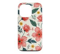 Custodia per iPhone 13 Pro Bold Teal verde foglie rosso rosa fiori floreali
