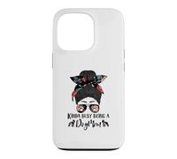 Custodia per iPhone 13 Pro Boston Terrier Kinda Busy Being A Dog Mom Messy Bun