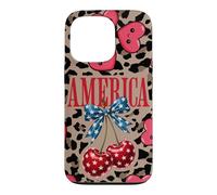 Custodia per iPhone 13 Pro Brown Cheetah America Girls Leopard Print Cherry E Bow