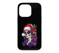 Custodia per iPhone 13 Pro Buon Natale Sugarskull cappello di Babbo Natale Dia De Los Muertos