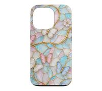 Custodia per iPhone 13 Pro Butterfly Pink White Blue Stained Art Stain Butterflies