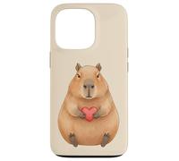 Custodia per iPhone 13 Pro Carino Capibara Holding Cuore Rosso Valentine Love
