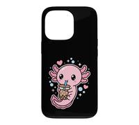 Custodia per iPhone 13 Pro Carino Kawaii Axolotl Bubble Tea Amante Rosa Cartoon Boba Drink