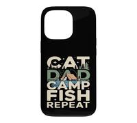 Custodia per iPhone 13 Pro Cat Dad Camp Fish Repeat divertente scena di campeggio