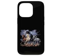 Custodia per iPhone 13 Pro Cavalli in esecuzione Vintage anni '90 Fulmine Tempesta Western Cow