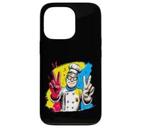 Custodia per iPhone 13 Pro Chef sorridente segno pace retrò ritratto grafico doppio cuoco