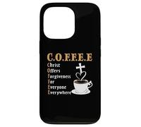 Custodia per iPhone 13 Pro Coffee Christ Offers Forgiveness Quote Cafeine Baristas