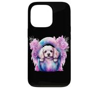 Custodia per iPhone 13 Pro Composizione di rose con adorabile abbigliamento per cuccioli di Spaniel bianco