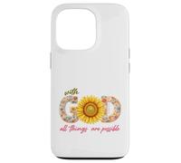 Custodia per iPhone 13 Pro Con Dio Tutte Le Cose Possibili Girasole Fede Verso