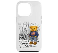 Custodia per iPhone 13 Pro Cute American Teddy Bear Sketch Drawing, New York Teddy Bear