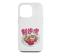 Custodia per iPhone 13 Pro Cute Chubby Tiger Ramen Noodle Bowl Japanese Foodie Lover