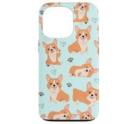 Custodia per iPhone 13 Pro Cute Corgi Dog with Paws Lover in Aqua Turquoise Pattern
