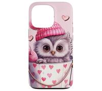 Custodia per iPhone 13 Pro Cute Owl Baby In Valentines Basket Pink Heart Pattern