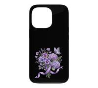 Custodia per iPhone 13 Pro Dementia Awareness - Nastro viola con supporto floreale e farfalla