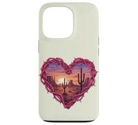 Custodia per iPhone 13 Pro Desert Heart Cactus Tramonto Southwest Romance Wall Art