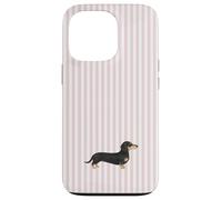 Custodia per iPhone 13 Pro Design a righe rosa bassotto dai capelli lisci nero e crema