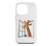 Custodia per iPhone 13 Pro Divertente giraffa che sbircia attraverso una finestra aperta