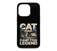 Custodia per iPhone 13 Pro Divertente scena da campeggio di Cat Dad Camp Fish Legend