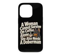 Custodia per iPhone 13 Pro Doberman Mom Coffee Amante dei cani