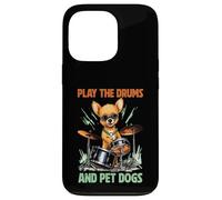 Custodia per iPhone 13 Pro Drummer Dog Play The Drums Pet Dog Drumming Batteria Percussioni