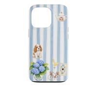 Custodia per iPhone 13 Pro Estetica Cottagecore Cavalier Ortensia A Righe Blu