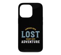 Custodia per iPhone 13 Pro Funny Hiking Compass dice che il cuore perduto dice avventura