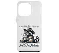 Custodia per iPhone 13 Pro Fuori Sono Hootin Dentro Sono Hollerin Raccoon Cowboy Caffè