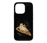 Custodia per iPhone 13 Pro Gatto che cavalca una fetta di pizza ai peperoni attraverso Galaxy Funny Space