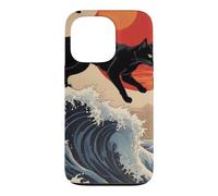 Custodia per iPhone 13 Pro Gatto giapponese che cammina sopra la grande onda Hokusai