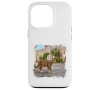 Custodia per iPhone 13 Pro Gatto soriano che cammina tranquilla scena di strada europea