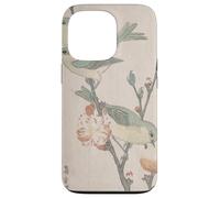 Custodia per iPhone 13 Pro Giapponese Art Birds Occhi bianchi su un ramo di pesco