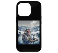 Custodia per iPhone 13 Pro Giapponese Neve Scimmia Onsen Bagno